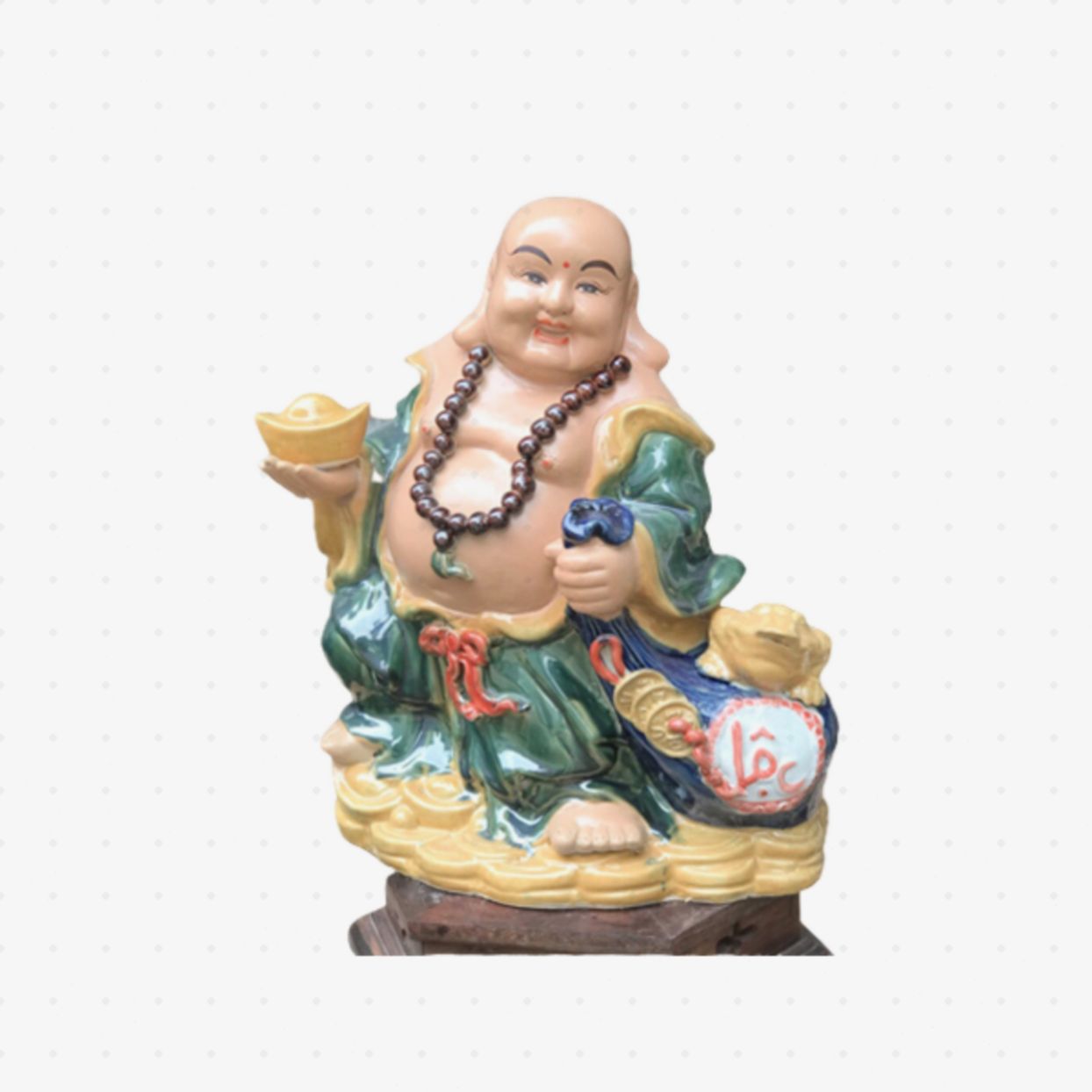 Tượng sứ Di Lặc kéo túi lộc Bát Tràng 43cm may mắn tài lộc 