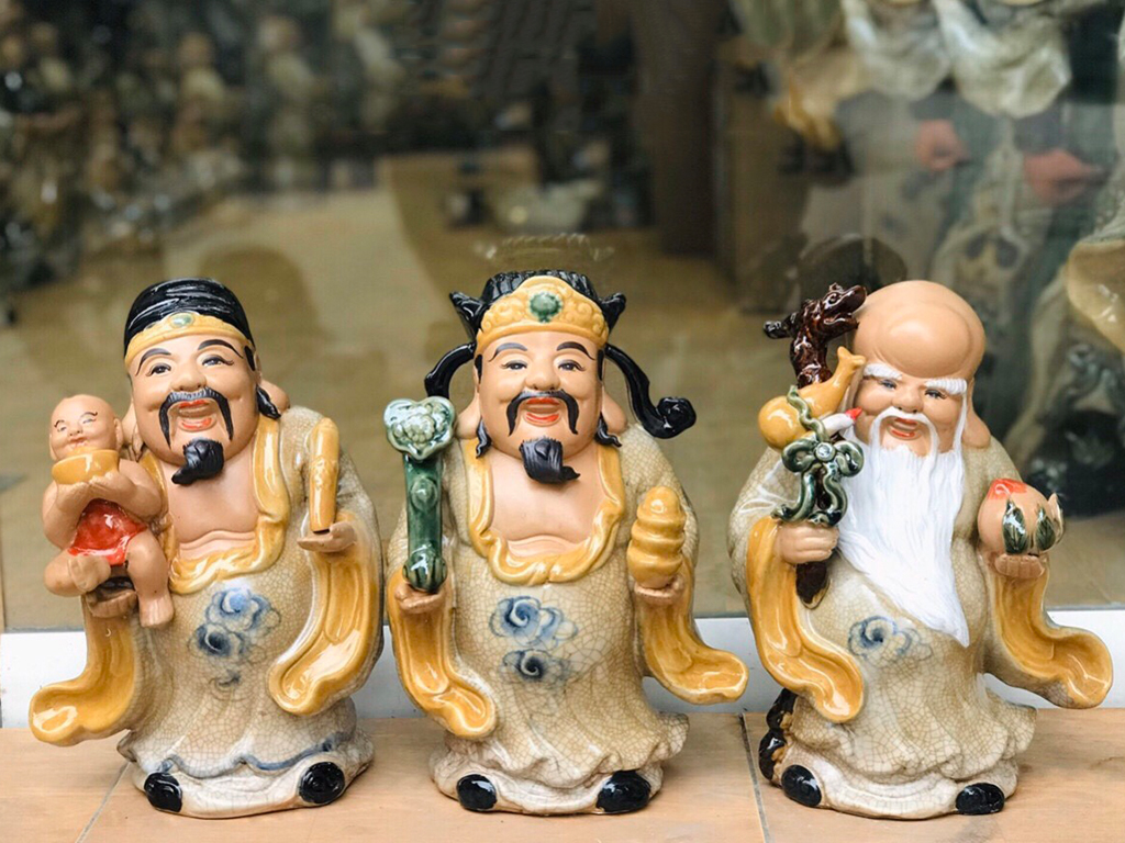 Tượng sứ Phúc Lộc Thọ men rạn Bát Tràng cao 30cm may mắn tài lộc Tượng sứ Phúc Lộc Thọ men rạn Bát Tràng cao 30cm may mắn tài lộc