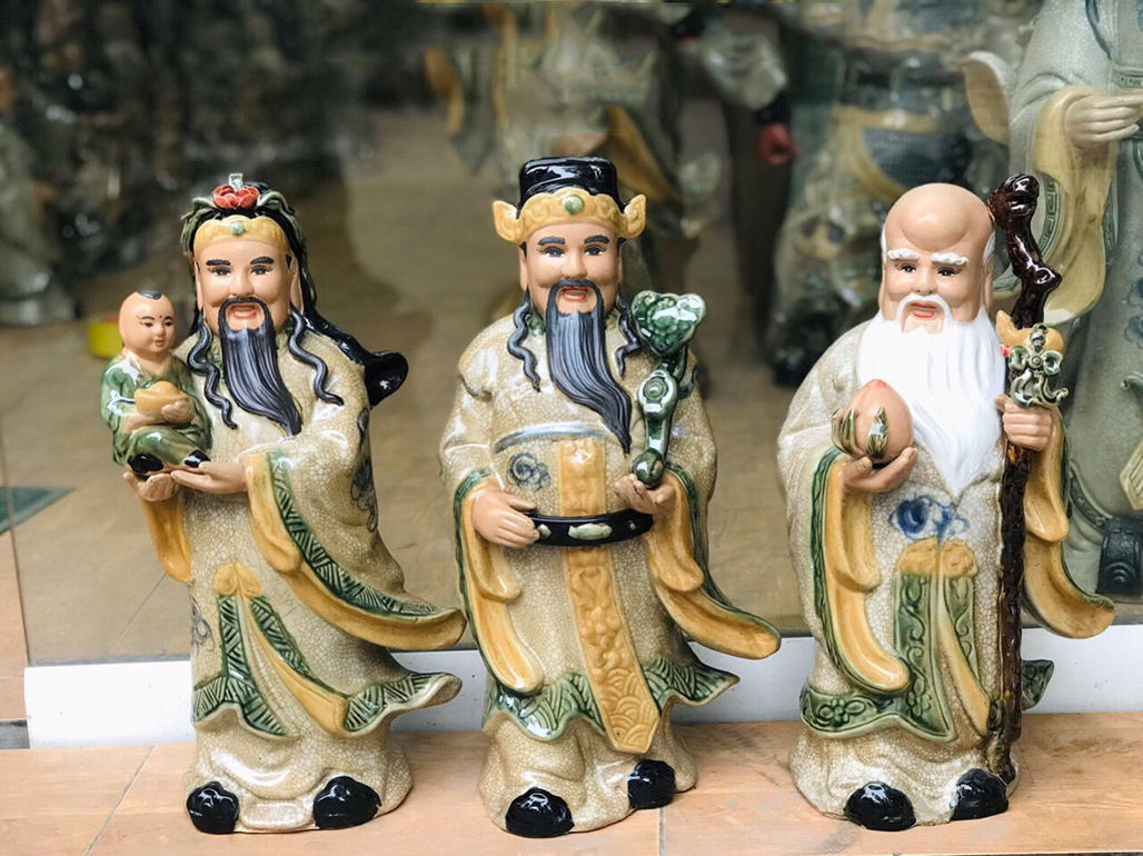 Tượng sứ Phúc Lộc Thọ Bát Tràng men rạn cao 45cm phong thủy tốt Tượng sứ Phúc Lộc Thọ Bát Tràng men rạn cao 45cm phong thủy tốt