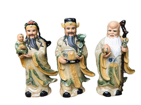 Tượng sứ Phúc Lộc Thọ Bát Tràng men rạn cao 45cm phong thủy tốt 