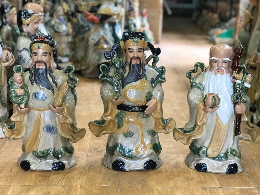 Tượng sứ Phúc Lộc Thọ men rạn 40cm phong thủy đẹp bền giá tốt Tượng sứ Phúc Lộc Thọ men rạn 40cm phong thủy đẹp bền giá tốt