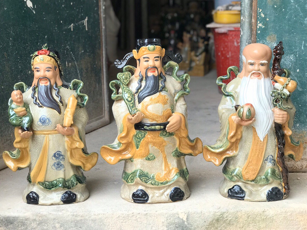 Tượng sứ Phúc Lộc Thọ Bát Tràng men rạn cao 60cm, may mắn tài lộc Tượng sứ Phúc Lộc Thọ Bát Tràng men rạn cao 60cm, may mắn tài lộc