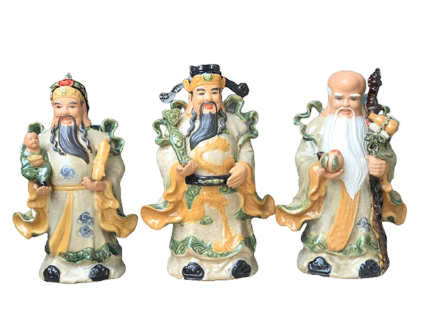 Tượng sứ Phúc Lộc Thọ Bát Tràng men rạn cao 60cm, may mắn tài lộc 