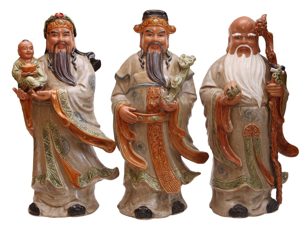 Tượng sứ Phúc Lộc Thọ Bát Tràng cao 58cm may mắn tài lộc 