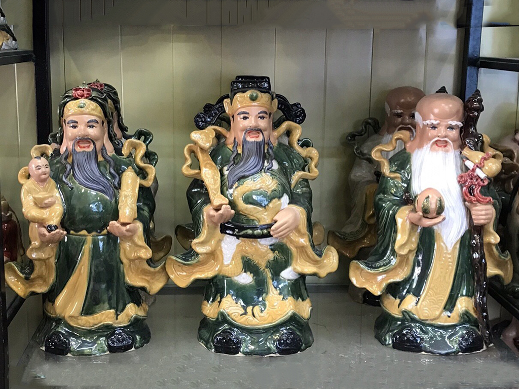 Tượng sứ Phúc Lộc Thọ Bát Tràng men xanh 40cm may mắn tài lộc Tượng sứ Phúc Lộc Thọ Bát Tràng men xanh 40cm may mắn tài lộc