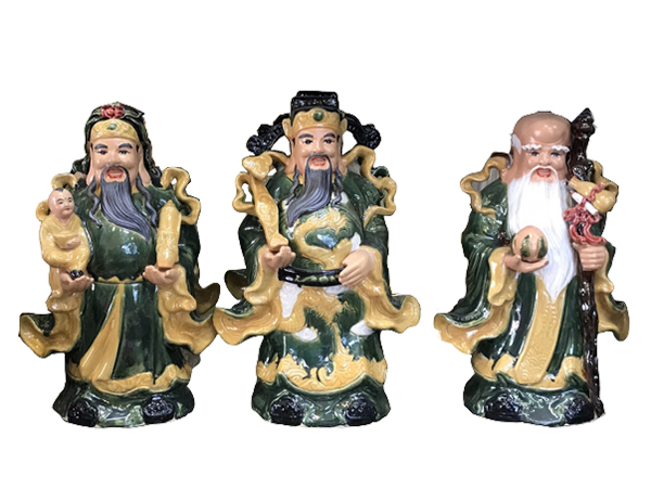 Tượng sứ Phúc Lộc Thọ Bát Tràng men xanh 40cm may mắn tài lộc 