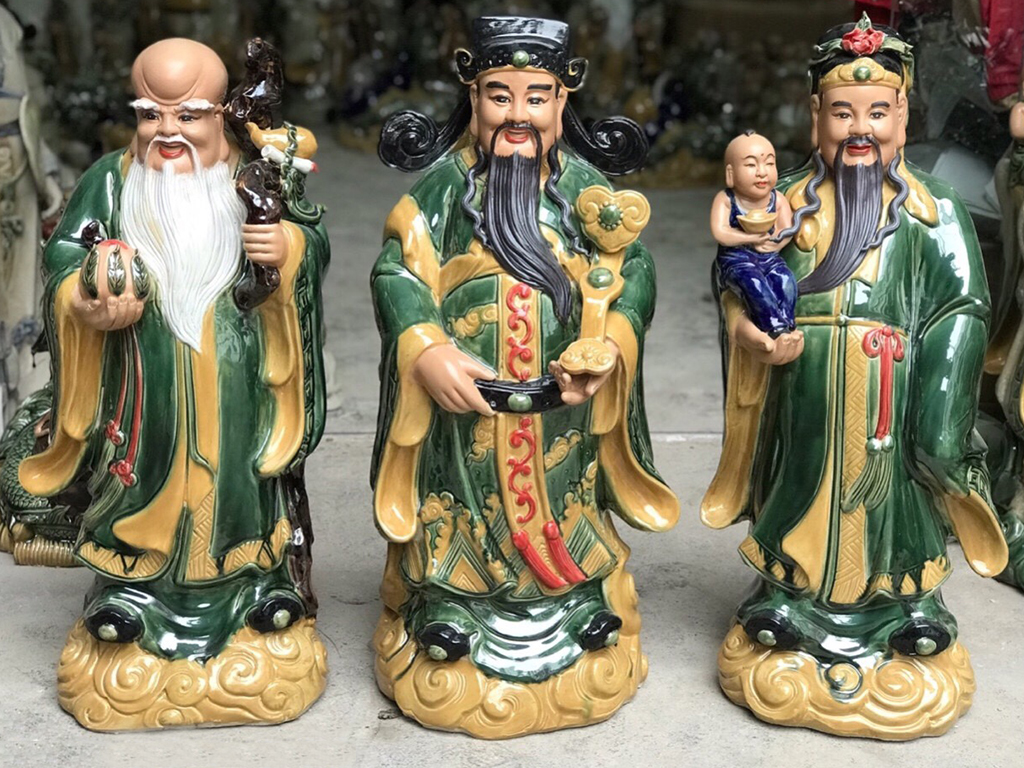 Tượng Phúc Lộc Thọ men xanh 70cm sang trọng phong thủy