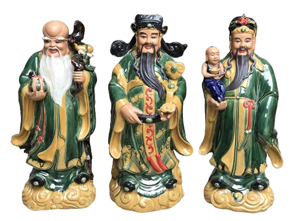 Tượng Phúc Lộc Thọ men xanh 70cm sang trọng phong thủy 