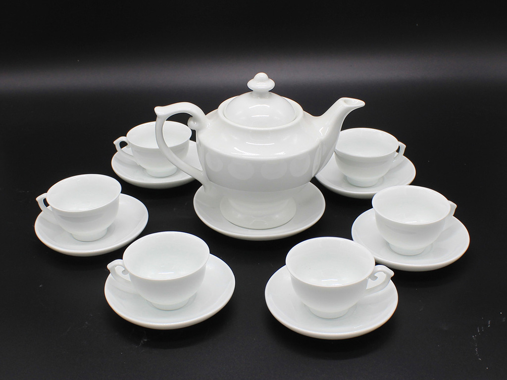 Ấm chén Bát Tràng mẫu 06 in logo quà tặng sứ trắng cao cấp 