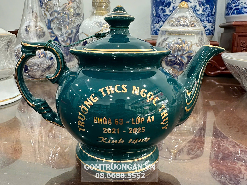 Ấm chén quà tặng Trường THCS Ngọc Thụy in logo đẹp giá tốt 