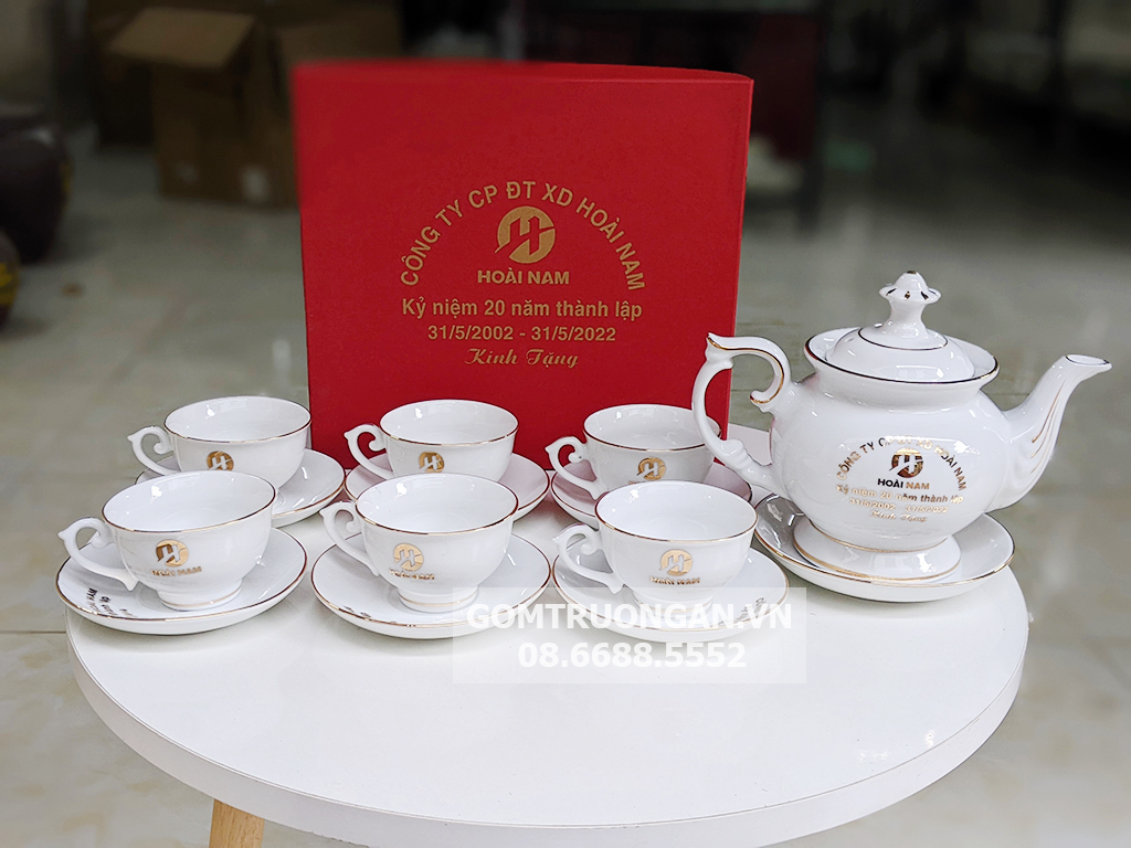 Ấm chén vàng kim Phú Quý Bát Tràng bộ 15 món sang trọng 