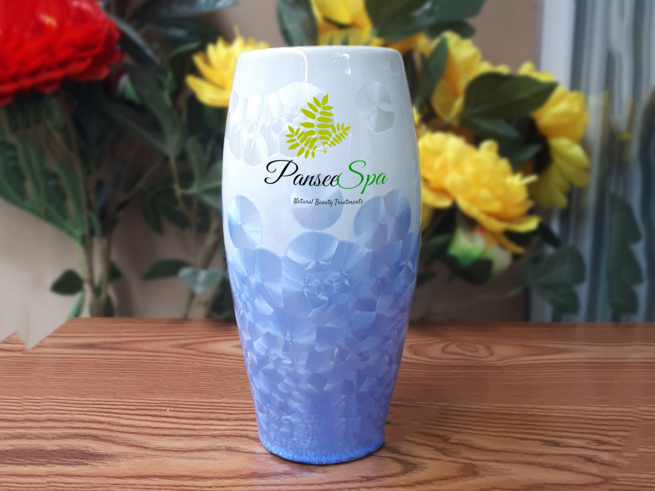 Lọ hoa men kết tinh xanh S4 in logo quà tặng Bát Tràng