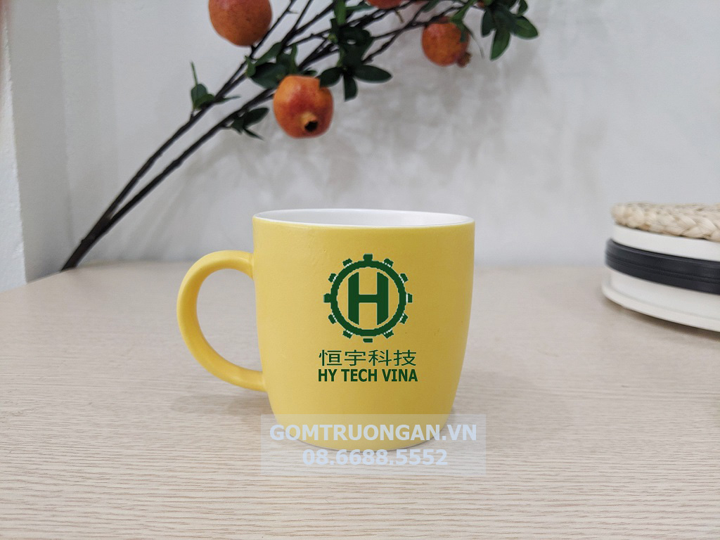 Cốc sứ men mát HENGYU thấp, in logo độc đáo, bền đẹp 