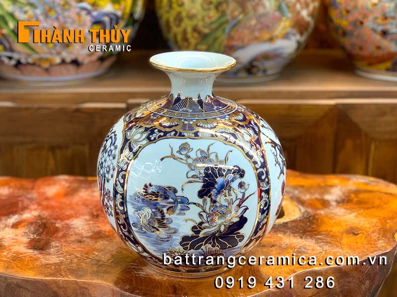 Bình hút tài lộc 25cm vẽ vàng 24k sang trọng phong thủy