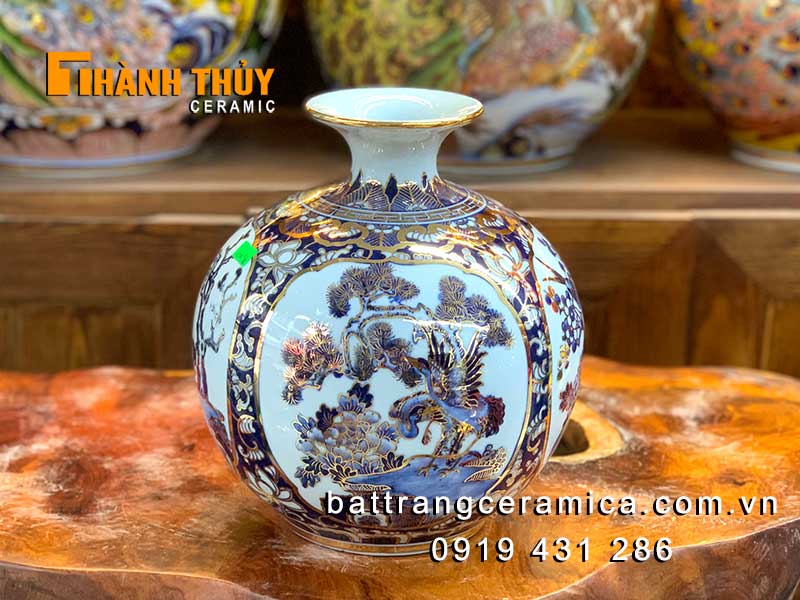 Bình hút tài lộc 25cm vẽ vàng 24k sang trọng phong thủy