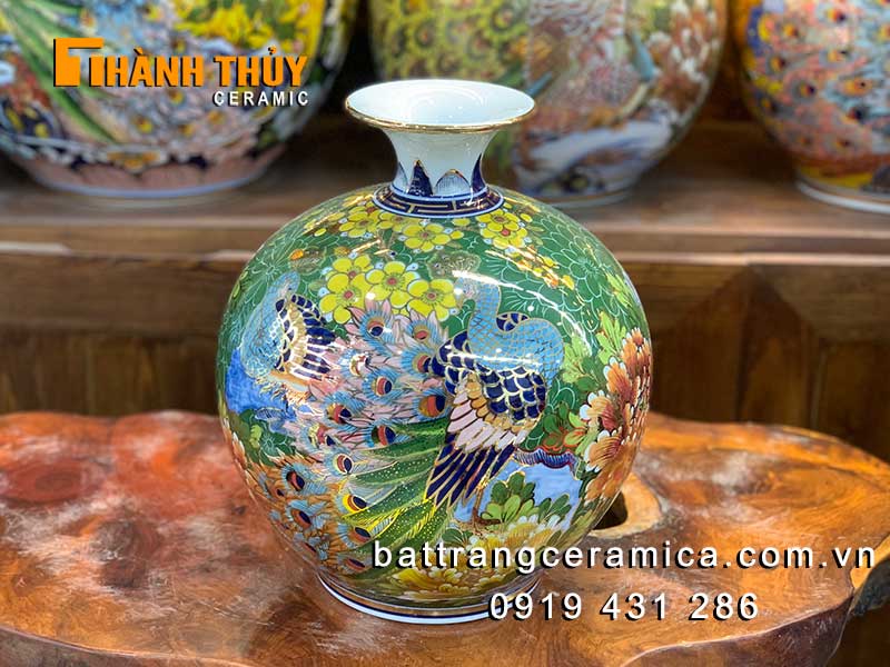 Bình hút tài lộc uyên ương vẽ vàng 30cm phong thủy may mắn