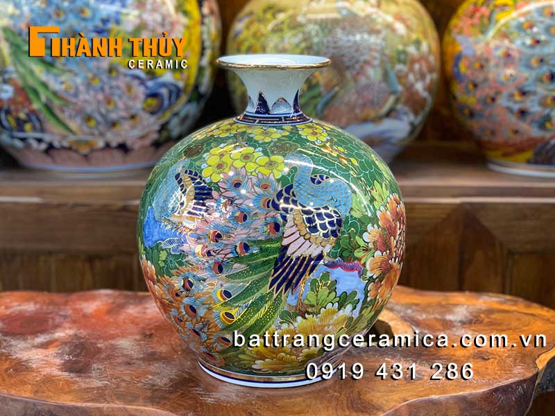 Bình hút tài lộc uyên ương vẽ vàng 30cm phong thủy may mắn