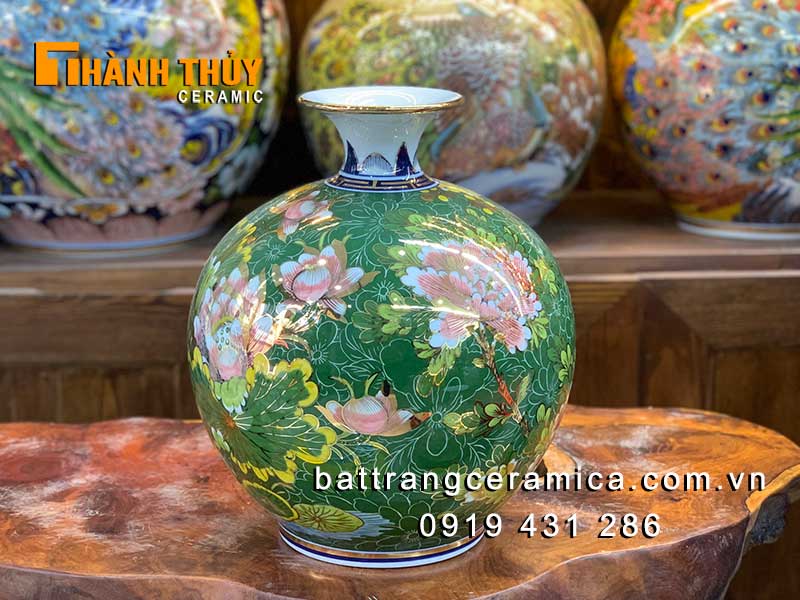Bình hút tài lộc uyên ương vẽ vàng 30cm phong thủy may mắn