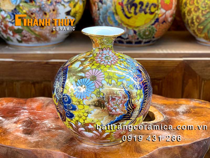Bình hút tài lộc cá chép ngàn hoa 25cm gốm sứ Bát Tràng bán chạy
