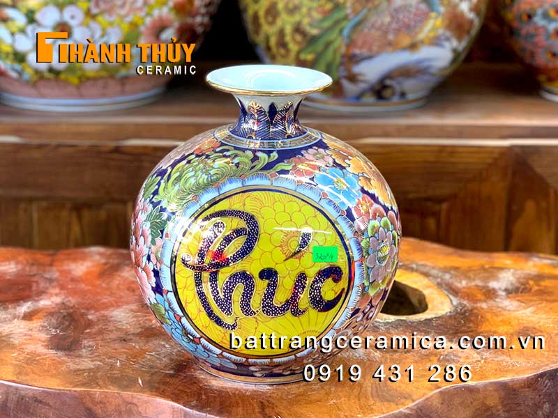 Bình vuốt tay Phúc Lộc ngàn hoa 25cm hút tài lộc may mắn đẹp 