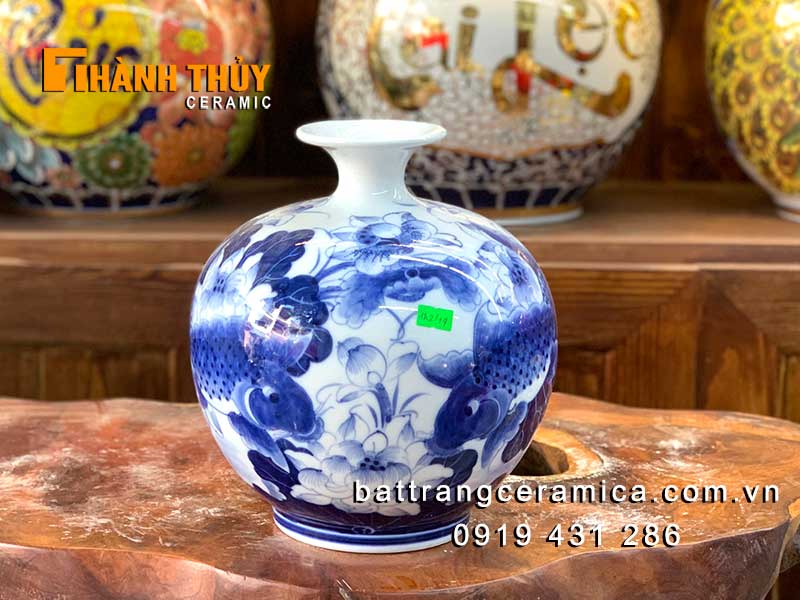 Bình hút tài lộc cá chép hoa sen Bát Tràng 25cm may mắn 