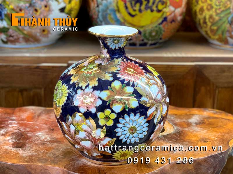 Bình hút tài lộc 25cm hoa phú quý vẽ vàng chuẩn phong thủy