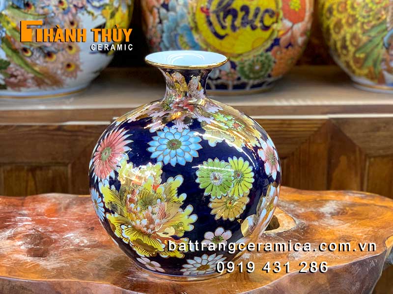 Bình hút tài lộc 25cm hoa phú quý vẽ vàng chuẩn phong thủy