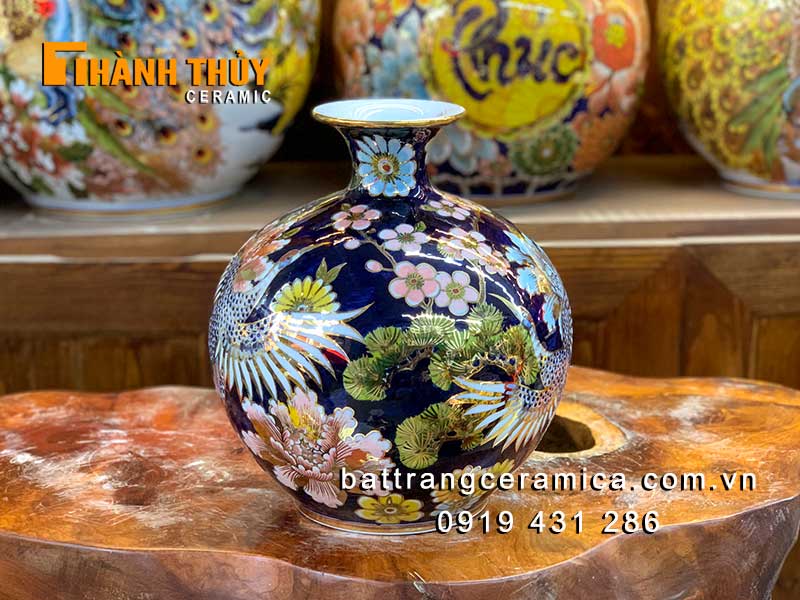 Bình tài lộc Tùng hạc mạ vàng 25cm quà tặng phong thủy đẹp