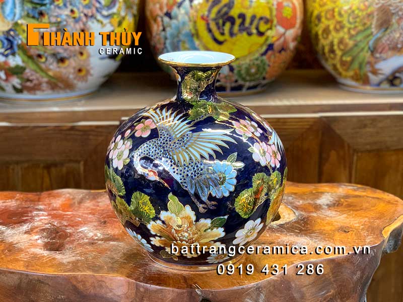 Bình tài lộc Tùng hạc mạ vàng 25cm quà tặng phong thủy đẹp