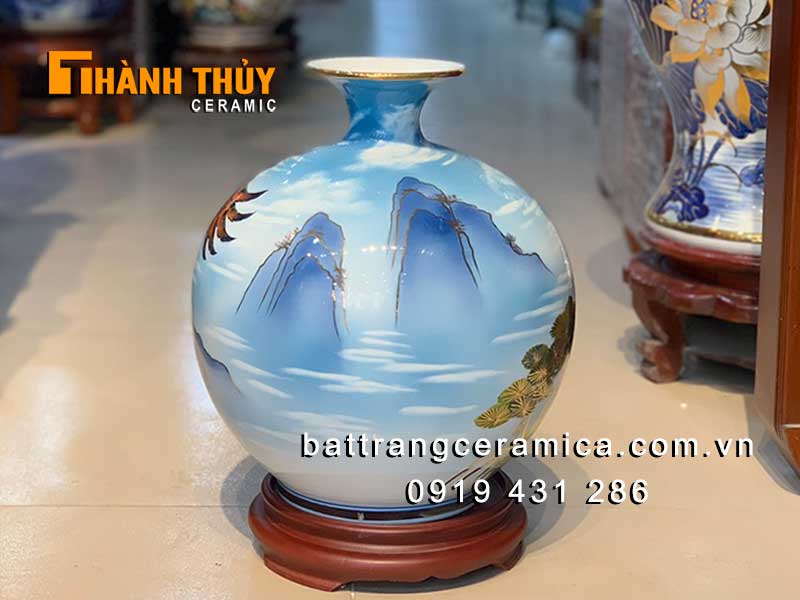 Bình tài lộc vẽ hổ đại bàng 35cm vàng 24k Bát Tràng sang trọng