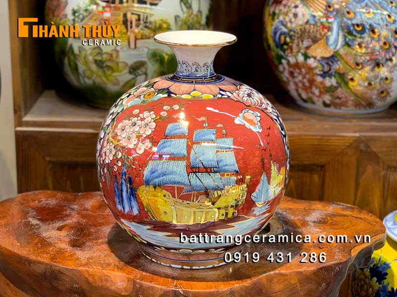 Bình phong thủy đỏ hút tài lộc may mắn phong thủy cao cấp Bát Tràng 