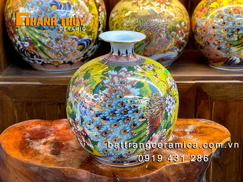 Bình hút tài lộc chim công 35cm vàng 24k tặng may mắn