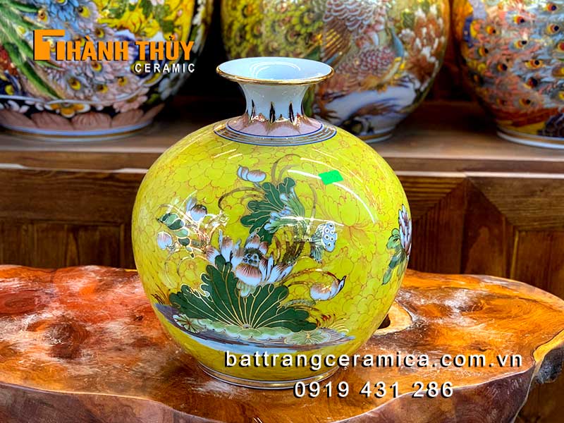 Bình hút tài lộc chim công 35cm vàng 24k tặng may mắn