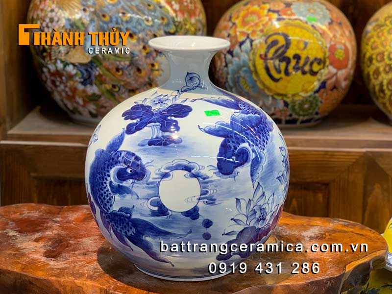 Bình tài lộc cá chép hoa sen 35cm quà tặng may mắn phong thủy 