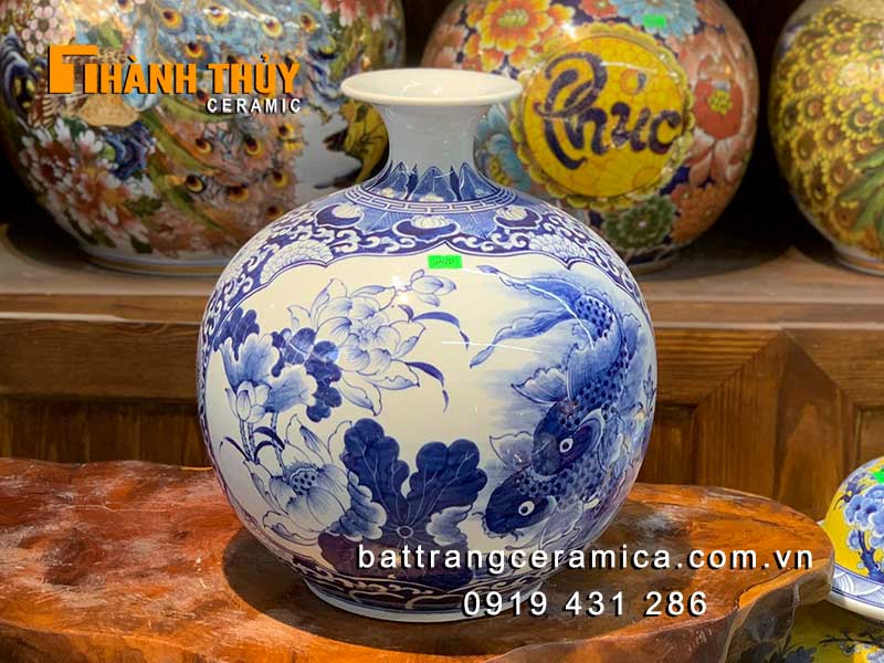 Bình tài lộc cá chép hoa sen 35cm phong thủy may mắn tài lộc phát đạt