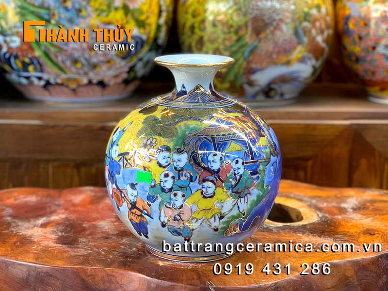 Bình hút tài lộc Bách Nhi 25cm vẽ vàng chuẩn phong thủy 