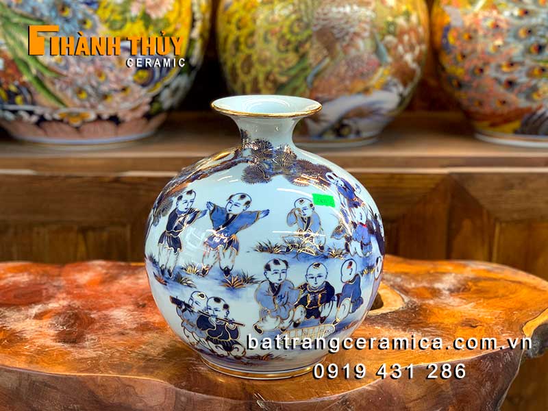 Bình hút tài lộc Bách Nhi 25cm vẽ vàng may mắn phát tài