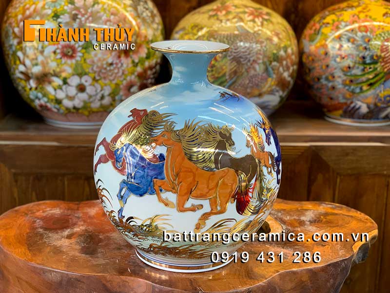 Bình tài lộc Bát Mã 24k hút lộc phát tài may mắn kinh doanh 