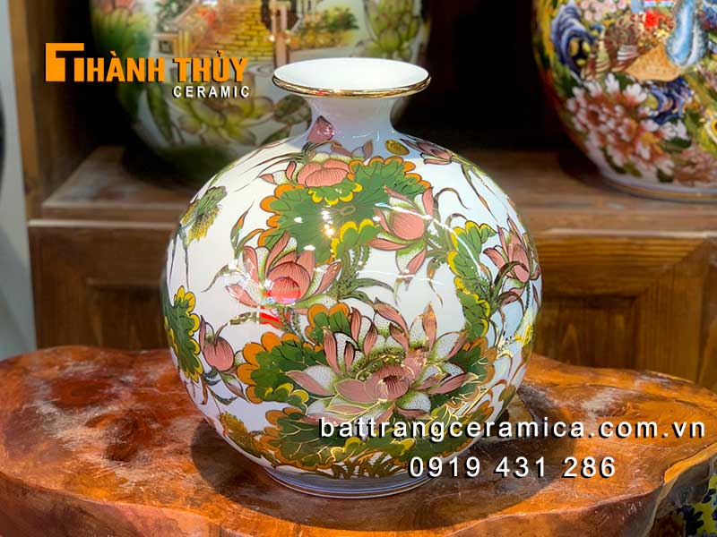 Bình vẽ vàng cá Chép ngậm tiền 35 cm sang trọng, hút tài lộc