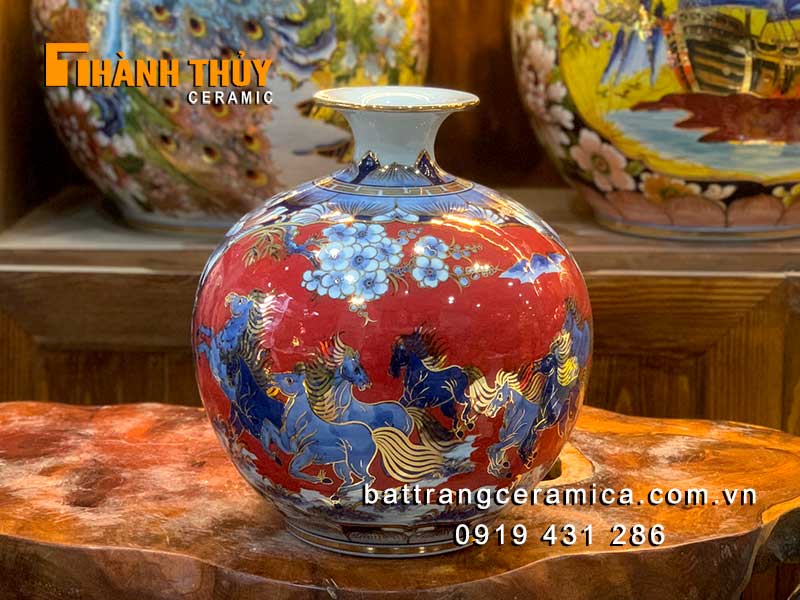 Bình tài lộc Mã Đáo Thành Công 30cm vẽ vàng cao cấp, hút tài lộc