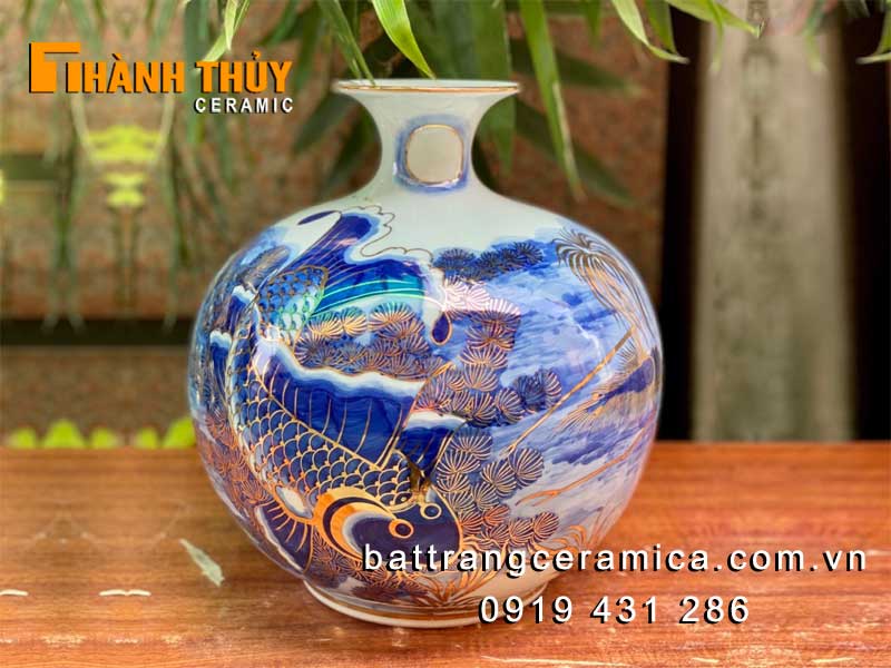 Bình tài lộc cá Chép vẽ vàng 35cm Quà tặng sang trọng hút lộc
