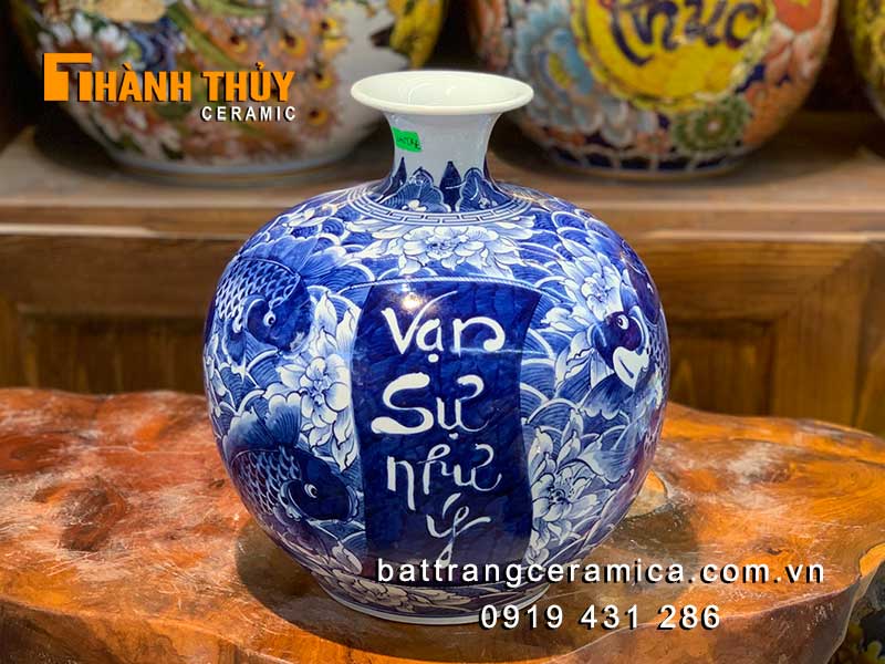 Bình hút lộc xanh lam Vạn sự như ý 30cm Quà tặng cao cấp phòng khách 