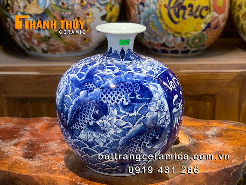 Bình hút lộc xanh lam Vạn sự như ý 30cm Quà tặng cao cấp phòng khách