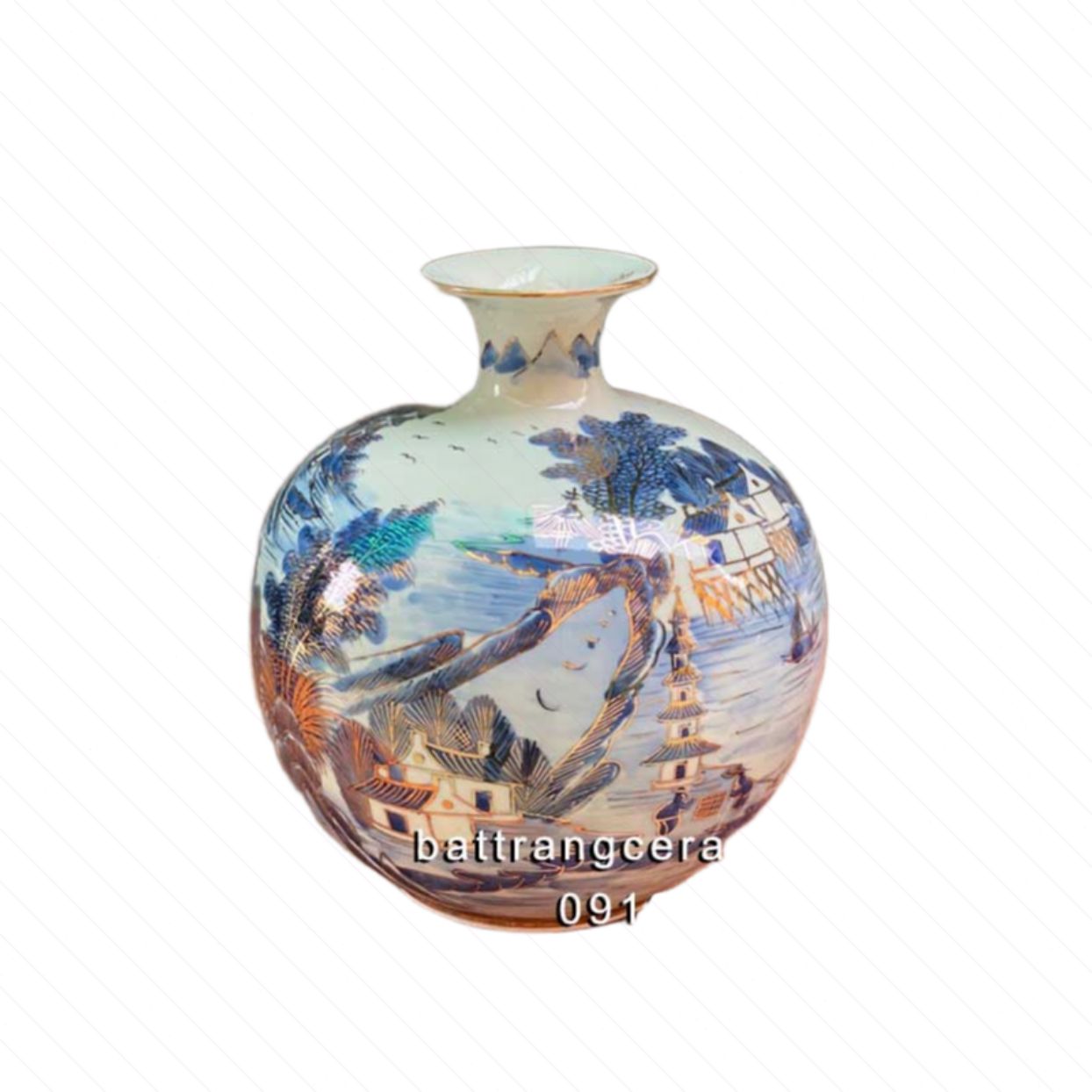 Bình tài lộc 35cm vẽ vàng Sơn Thuỷ Hữu Tình quà tặng ý nghĩa hút lộc 