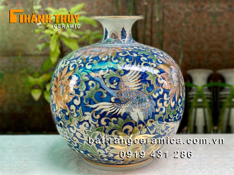 Bình tài lộc Bách Điểu vẽ vàng 35cm - Quà tặng sang trọng, hút tài lộc 