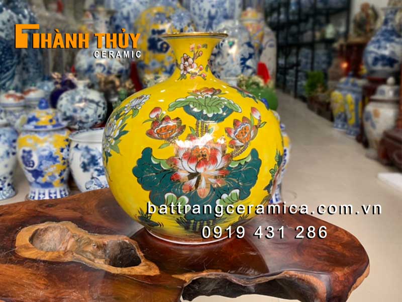 Bình tài lộc Công Đào vẽ vàng 35cm sang trọng hút tài lộc may mắn