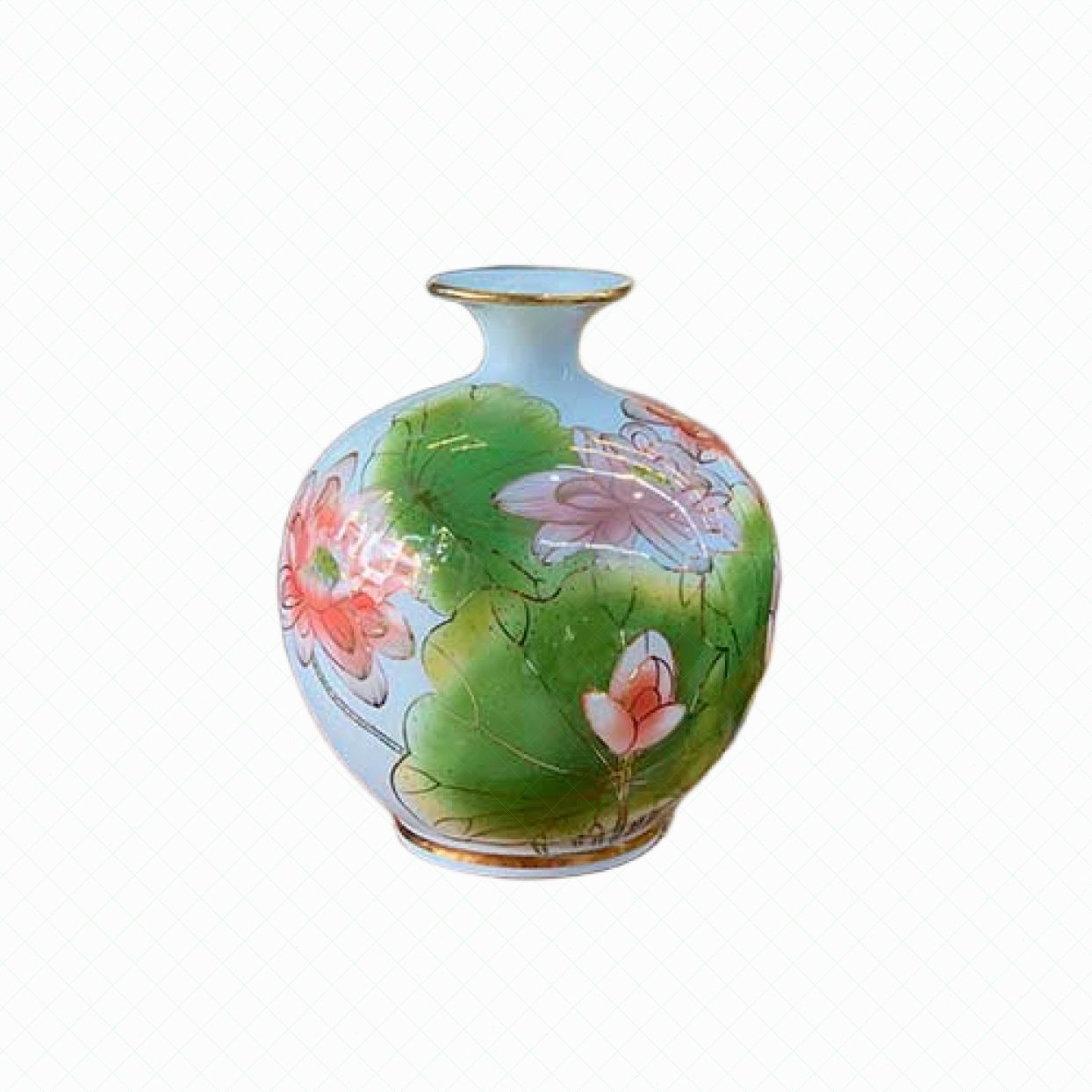 Bình tài lộc hoa Sen vẽ vàng 25cm phẩm chất cao cấp hút tài lộc 