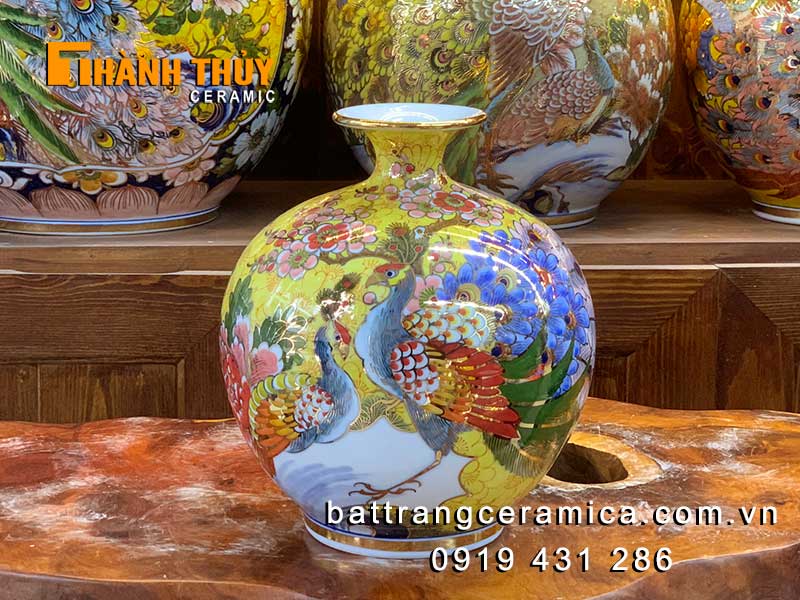 Bình tài lộc chim công vẽ vàng 25cm may mắn tài lộc phong thủy