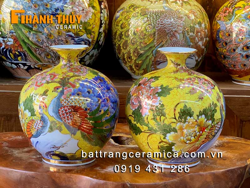 Bình tài lộc chim công vẽ vàng 25cm may mắn tài lộc phong thủy