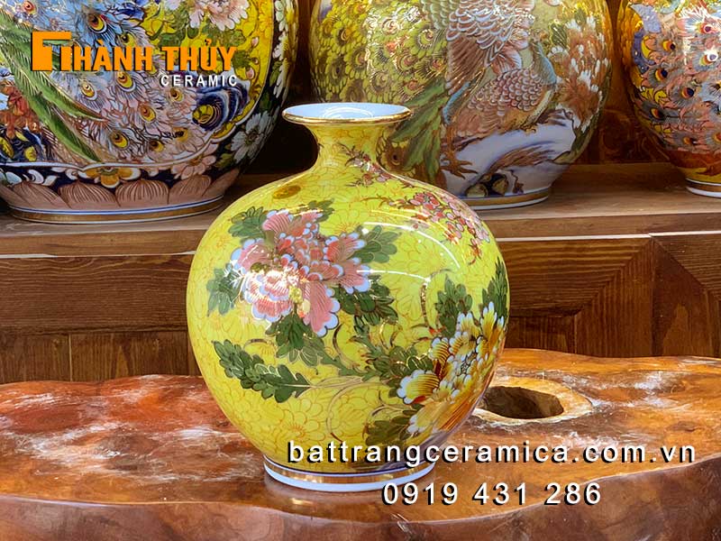 Bình tài lộc chim công vẽ vàng 25cm may mắn tài lộc phong thủy